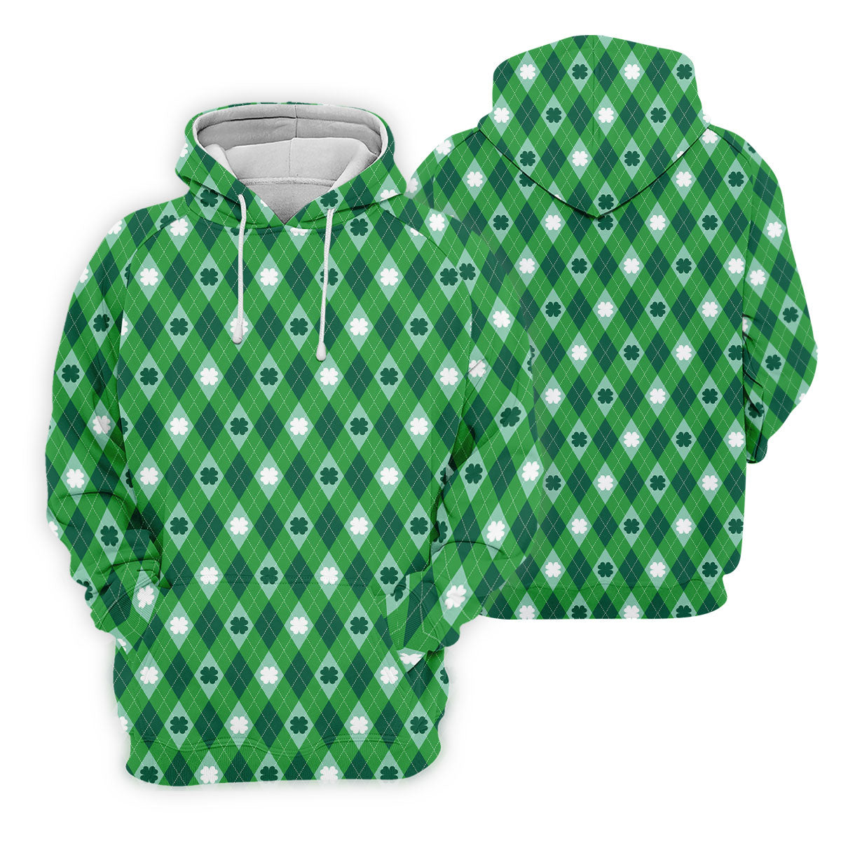 Green And White Lucky Four Leaf Clover Argyle Pattern St Patrick's Day Golf Shirt, Women's Golf Tops