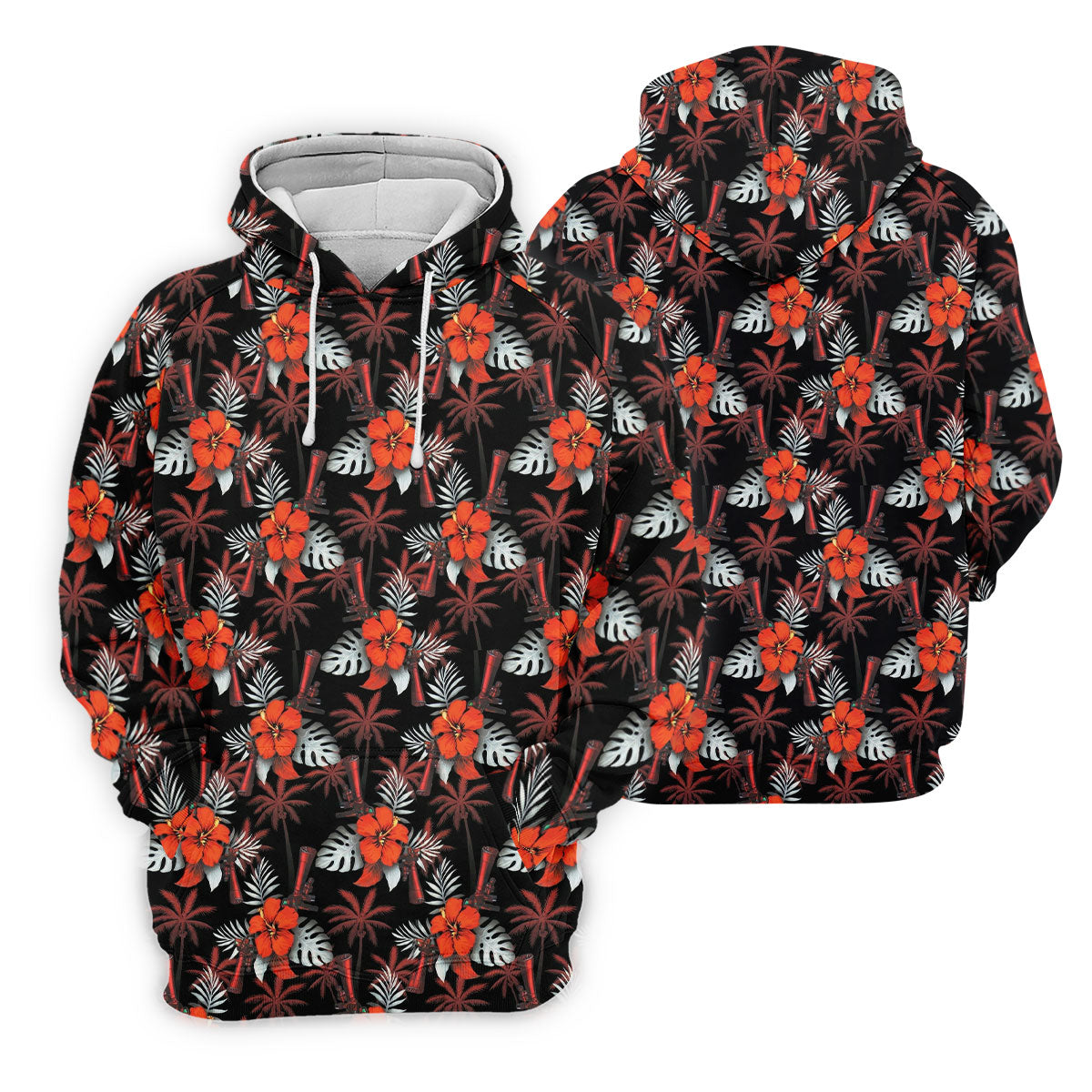 Orange Hibiscus Black Hawaiian Golf Shirt, Summer Vibe Golf Shirts For Men