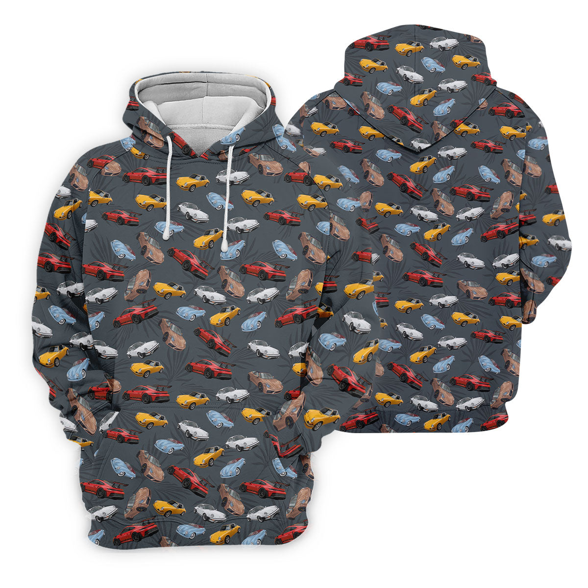 Charcoal Vintage Sports Car Pattern Golf Polo Shirt, Men's Golf Shirt, Golf Polo Shirts For Men