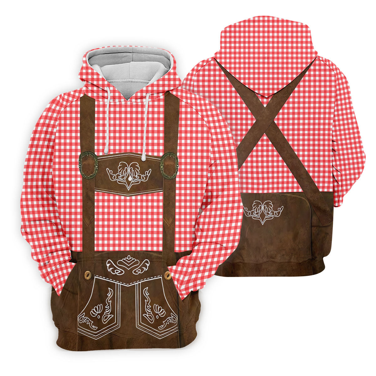 Red Oktoberfest Lederhosen Illusion Sleeveless Golf Polo, Mens Golf Polo, Printed Golf Shirts