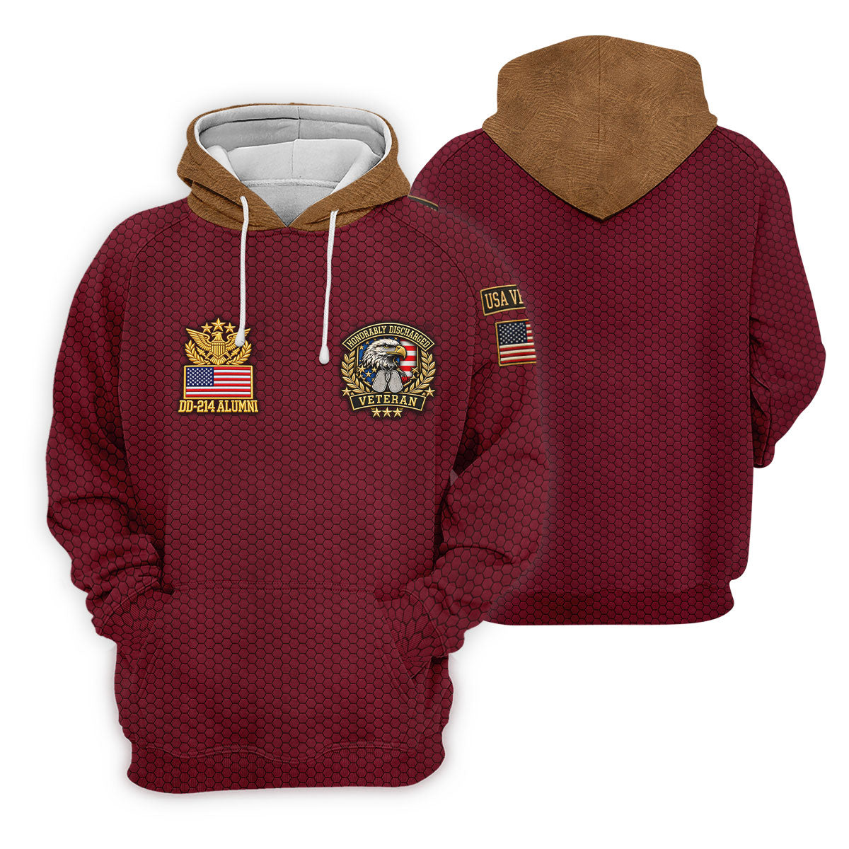 DD-214 Burgundy Honeycomb Veteran Polo Shirt, Veterans Day Shirt, Golf Shirts For Men