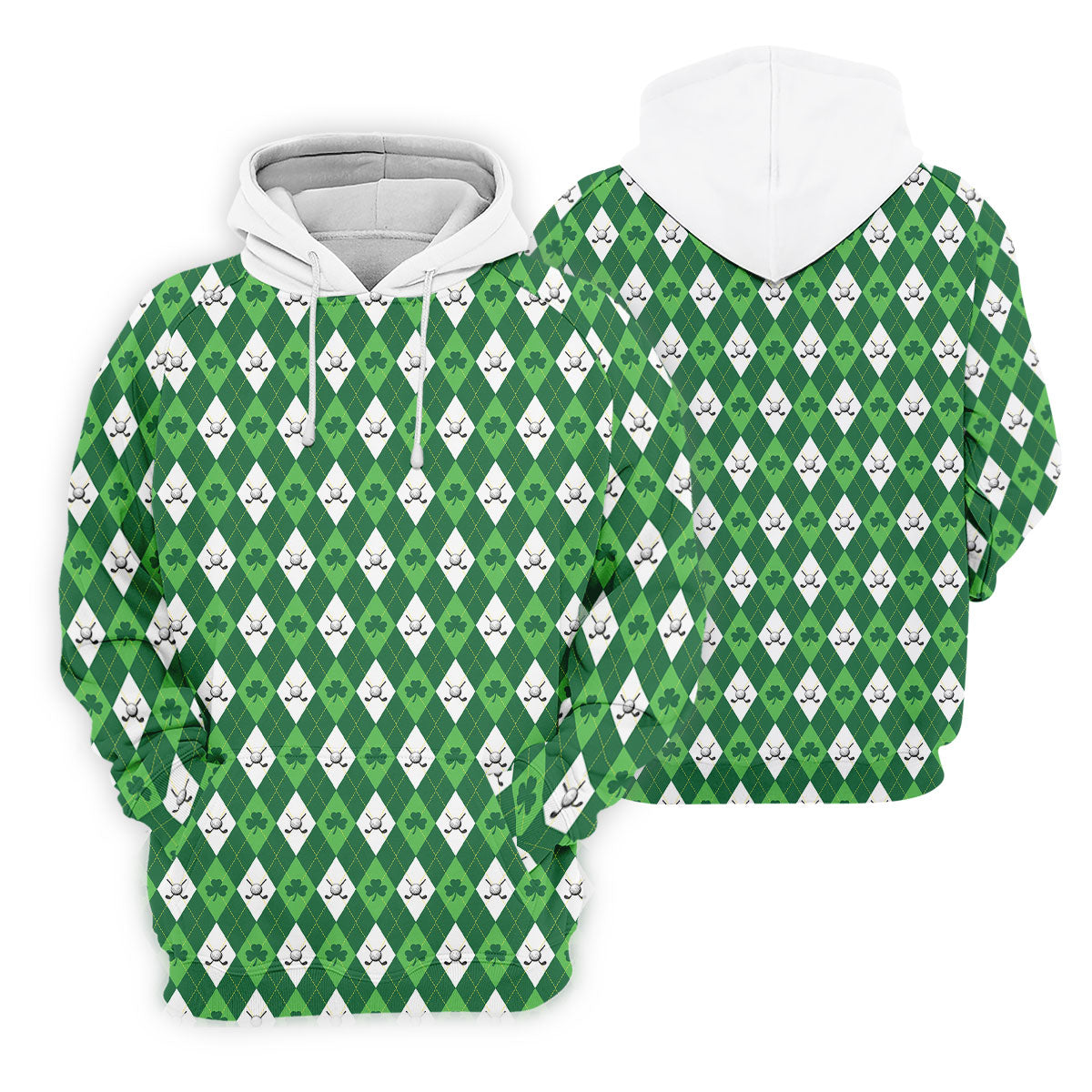 St Patrick's Day Shamrock Argyle Pattern Green And White Argyle Golf Shirt, Women's Golf Tops, Ladies Golf Polos