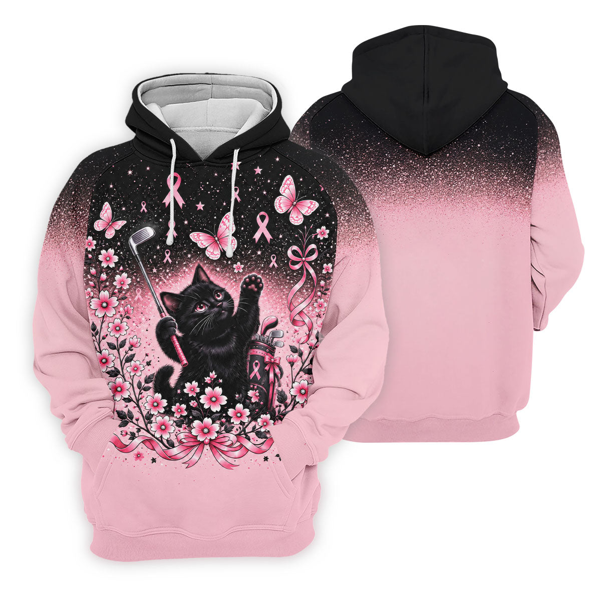 Black Cat Breast Cancer Ribbons Polo Shirt, Womens Golf Tops, Golf Polo For Women