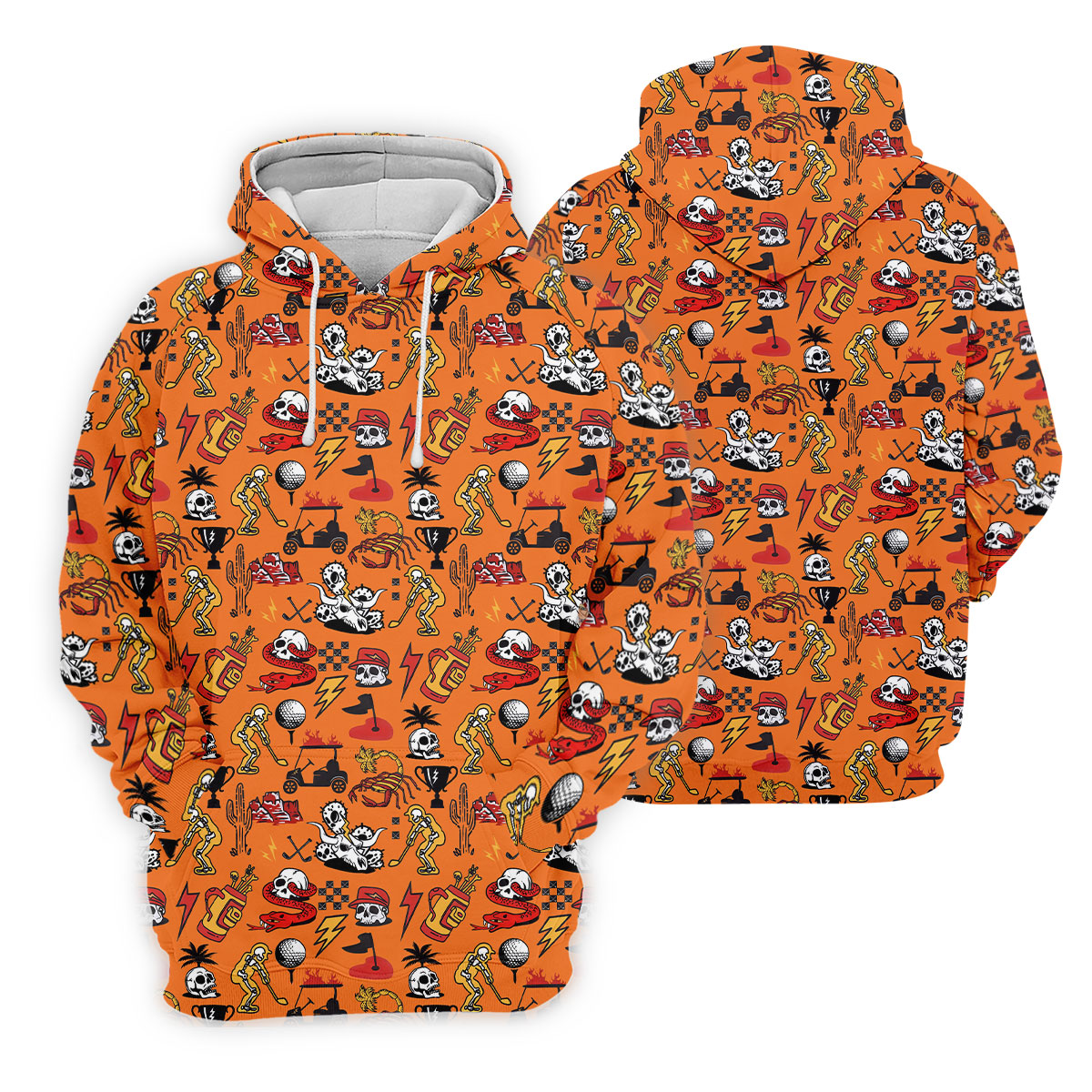Horror Pattern Orange Halloween Golf Tops For Men, Fun Golf Shirts For Men, Halloween Gift Idea