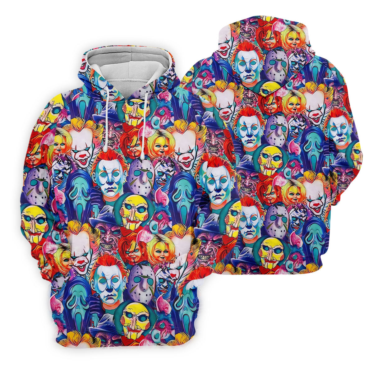 Colorful Horror Character Faces Halloween Polo Shirt, Golf Polo For Women, Ladies Golf Top