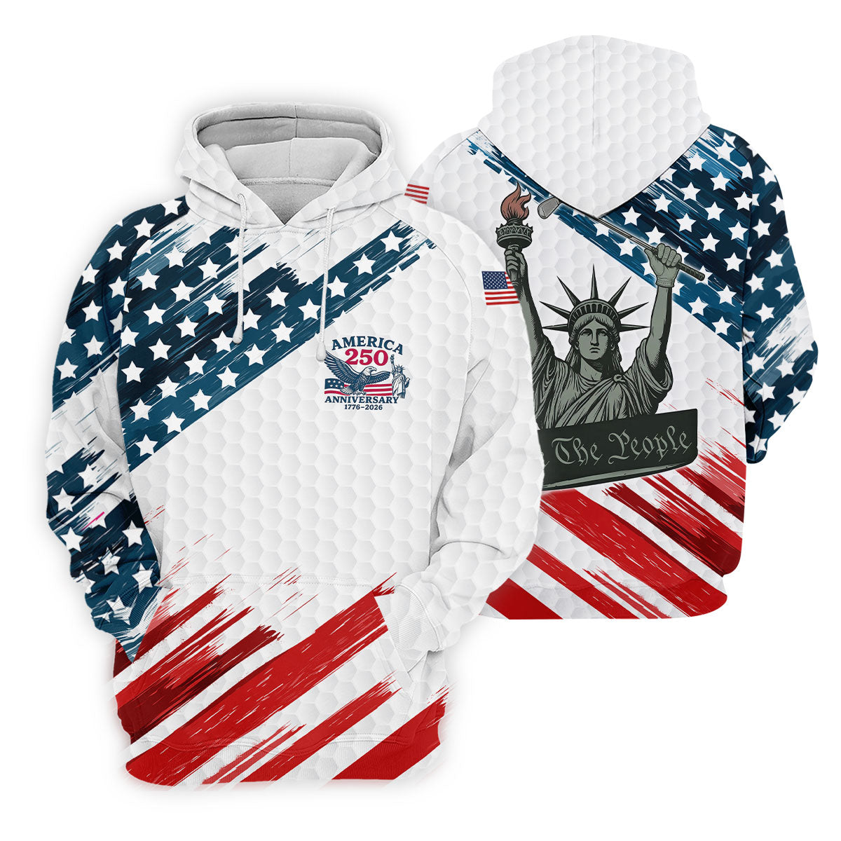 We The People Funny Statue Of Liberty US Flag Golf Shirt, 250 Years 4th Of July Golf Shirts For Men
