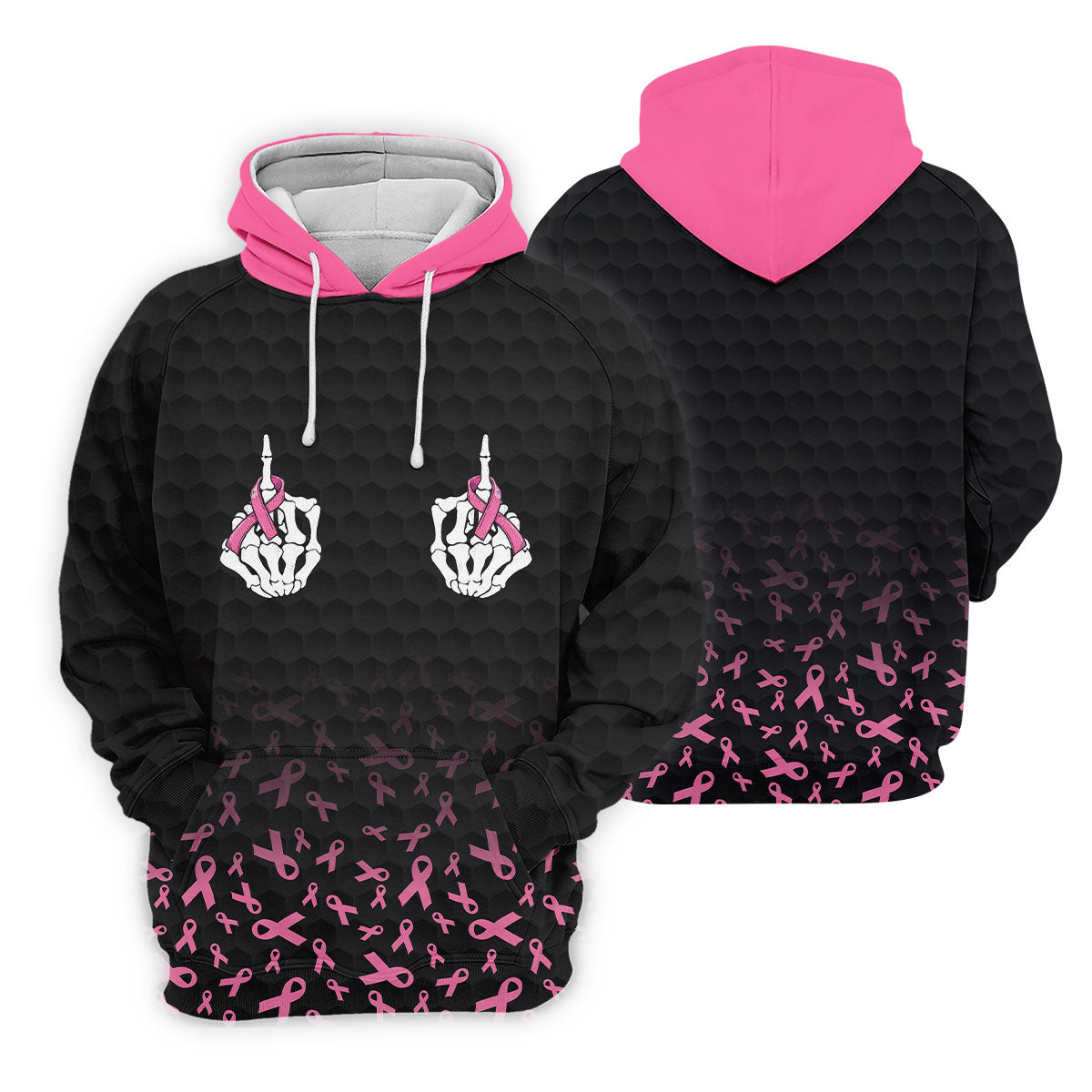 Two Skeleton Middle Fingers Breast Cancer Polo Shirt, Mens Polo Shirts, Mens Golf Apparel