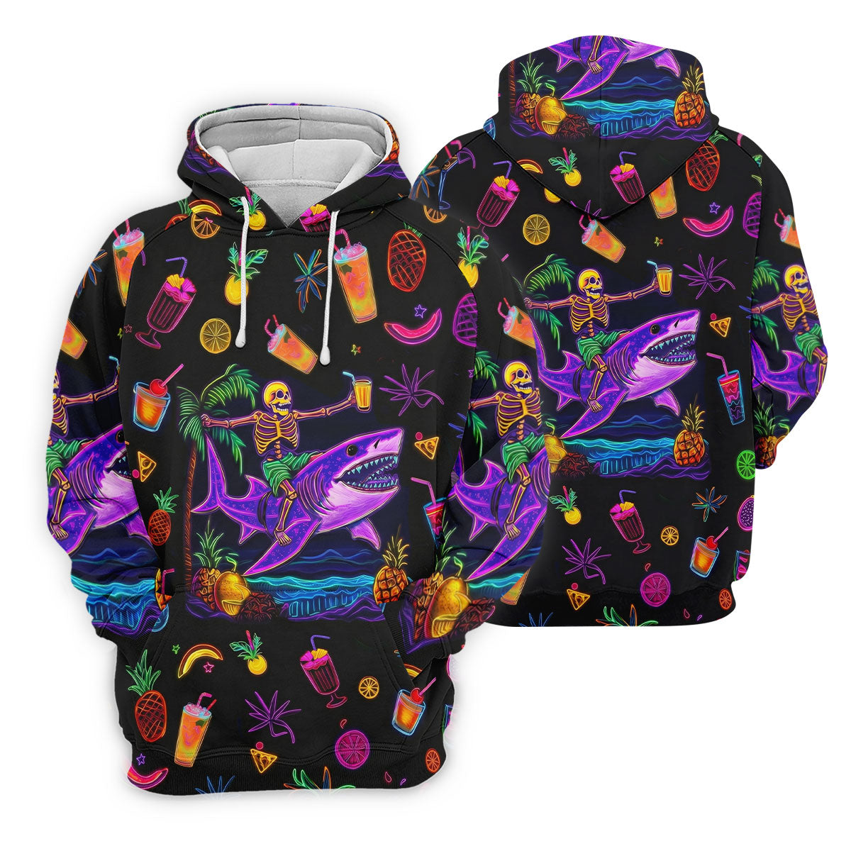 Neon Shark Beach Party Pattern Golf Shirt, Women's Golf Shirt, Hawaiian Golf Shirt, Golf Polo For Women