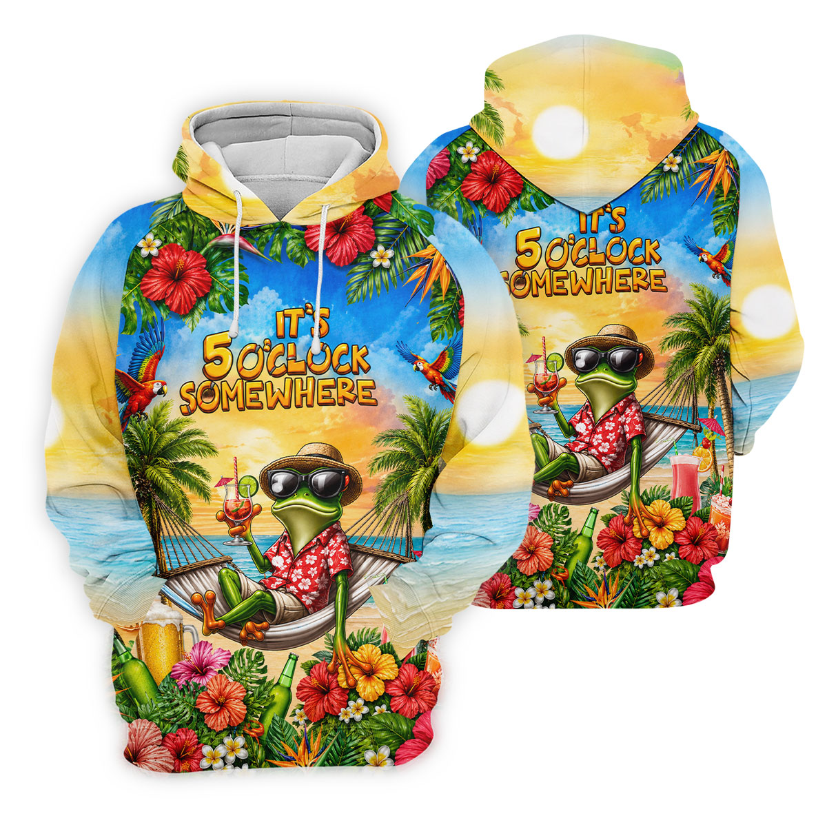 Funny Tropical Frog Drinking Hawaiian Golf Shirt, Golf Polo For Women, Printed Golf Shirt