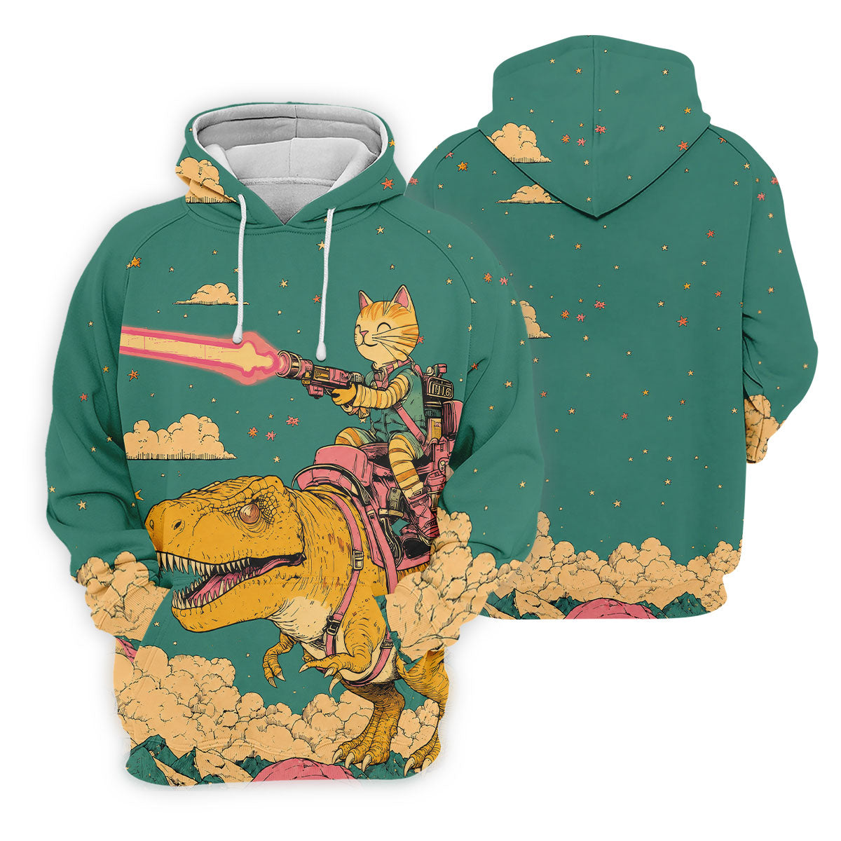 Laser Cat Dinosaur Golf Shirt, Retro Sci Fi T Rex Adventure Pattern, Golf Shirt For Women