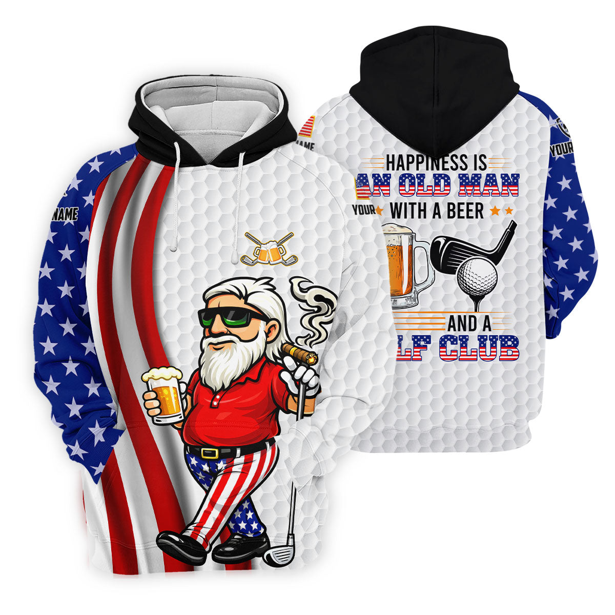 Happiness Is An Old Man With A Beer Funny 4th Of July White Golf Shirt, 250th Anniversary Women's Golf Tops