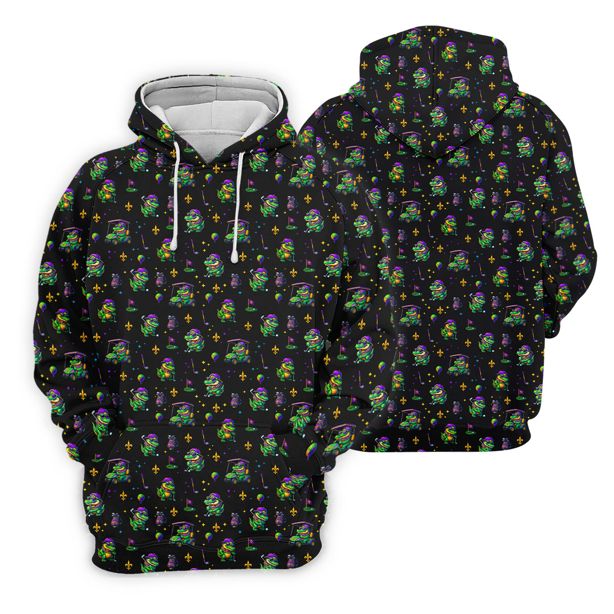 Funny Crocodile Mardi Gras Golf Shirts, Black Golf Shirt, Festive Women Golf Top, Ladies Golf Shirts
