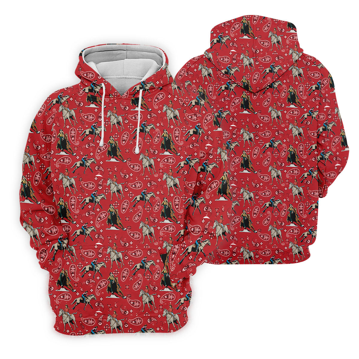Red Cowboy Horse Paisley Pattern Golf Shirt, Ladies Golf Shirts, Women’s Golf Apparel