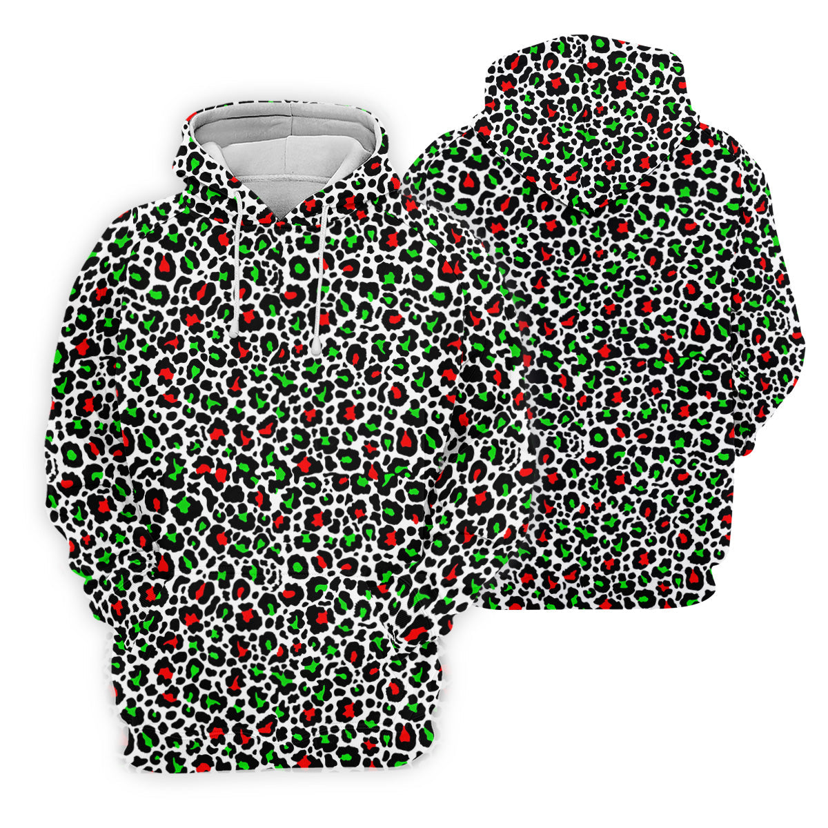 Leopard Pattern Xmas Pine Tree Green And Red Women's Golf Tops, Christmas Golf Shirt, Ladies Golf Shirts