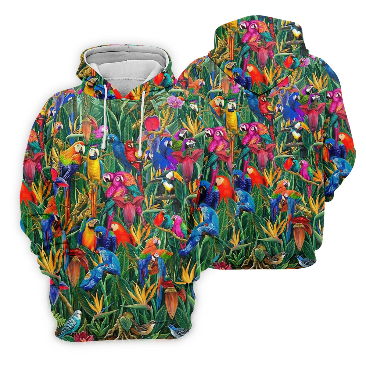 Tropical Colorful Parrots Rainforest Bird Print Golf Polo, Hawaiian Golf Shirt, Printed Golf Shirts
