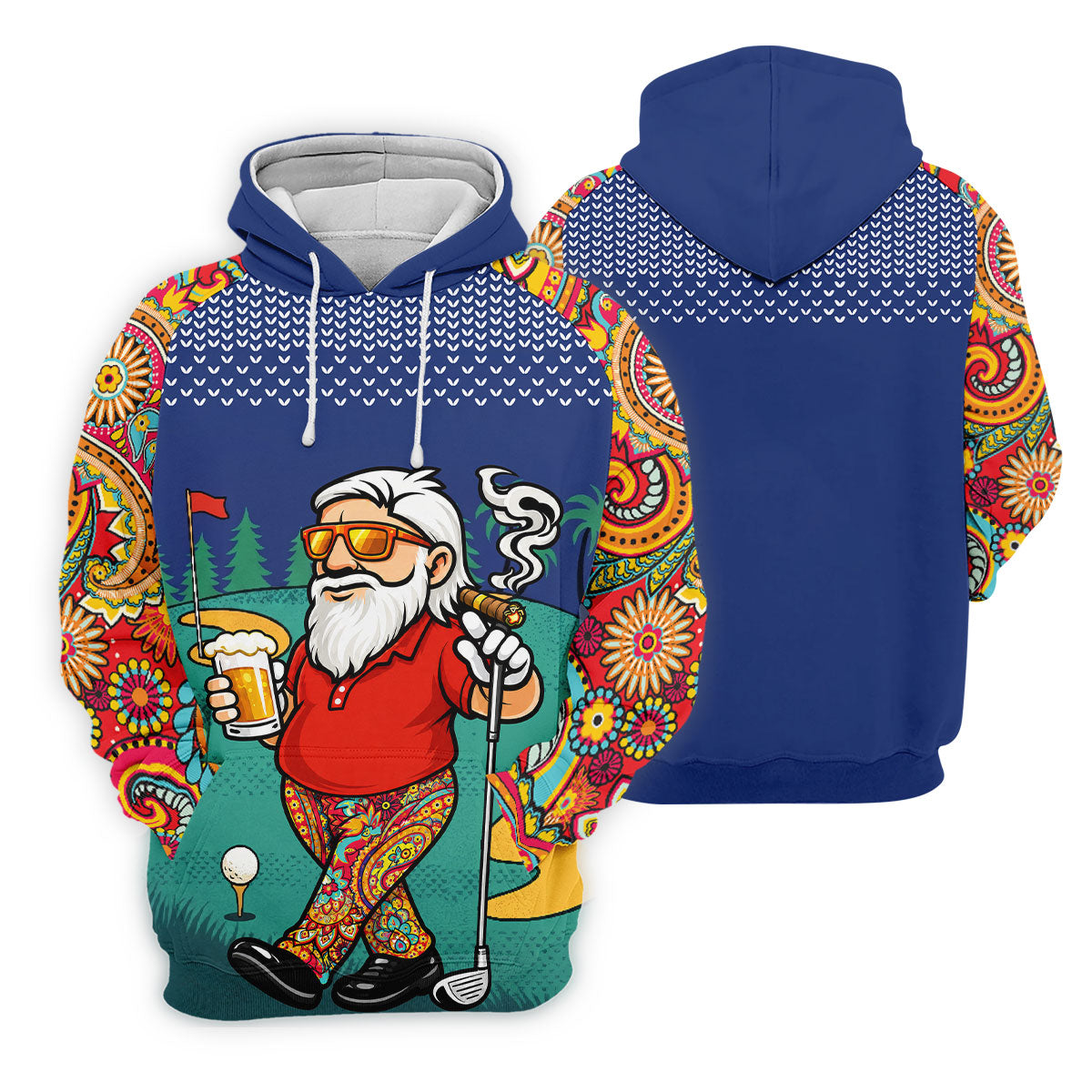 Men's Funny Golf Santa Beer And Cigar Polo Shirt, Mens Golf Polo, Golf Apparel For Men
