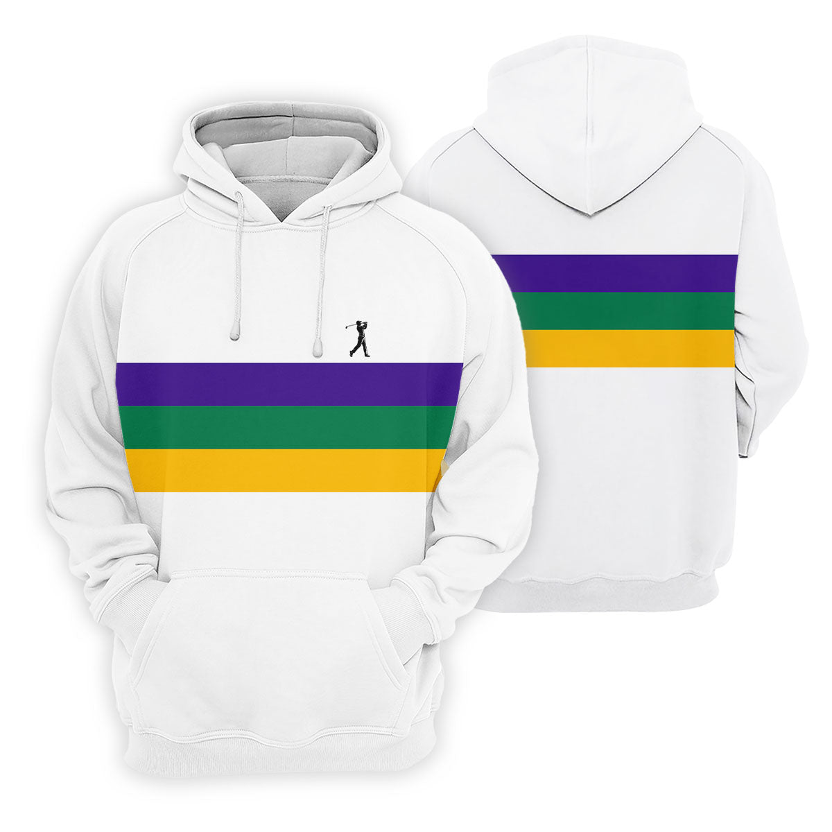 Mardi Gras Purple Green Gold Horizontal Stripes White Golf Shirt, Women's Golf Shirts, Ladies Golf Polos