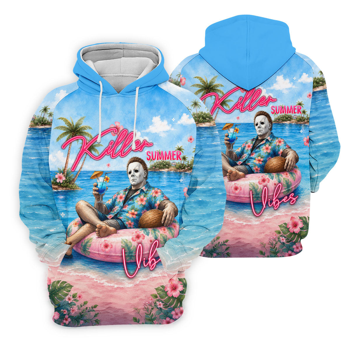 Killer Summer Vibes Tropical Slasher Golf Polo Shirt, Horror Character Men's Golf Shirt, Mens Golf Polo