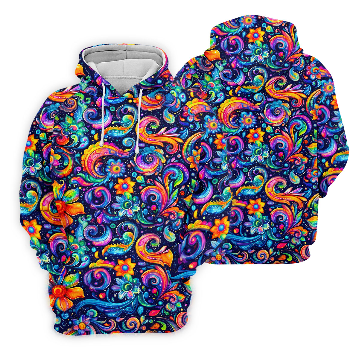 Colorful Psychedelic Swirl Floral Hawaiian Golf Shirt, Mens Golf Shirts, Golf Apparel For Men