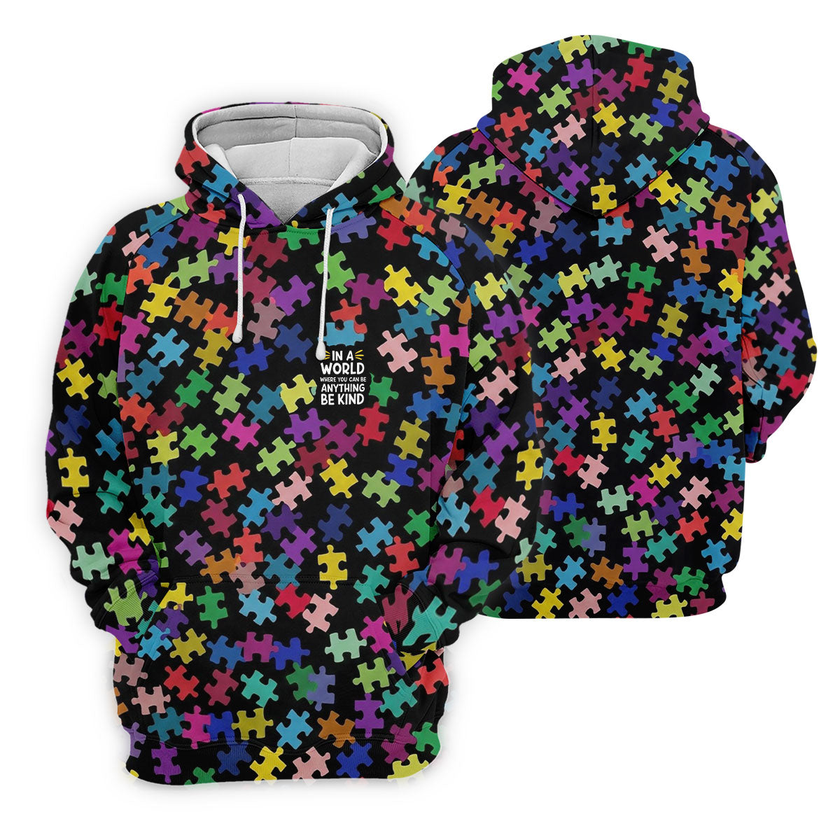 In A World Where You Can Be Anything Be Kind Autism Awareness Puzzle Pattern Golf Shirt For Women, Ladies Golf Polos