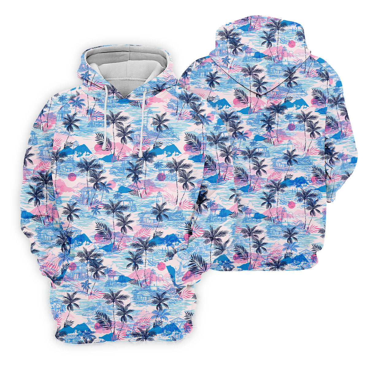 Tropical Island Sunset Pink And Blue Hawaiian Golf Shirt, Golf Shirt For Women, Golfing Apparel