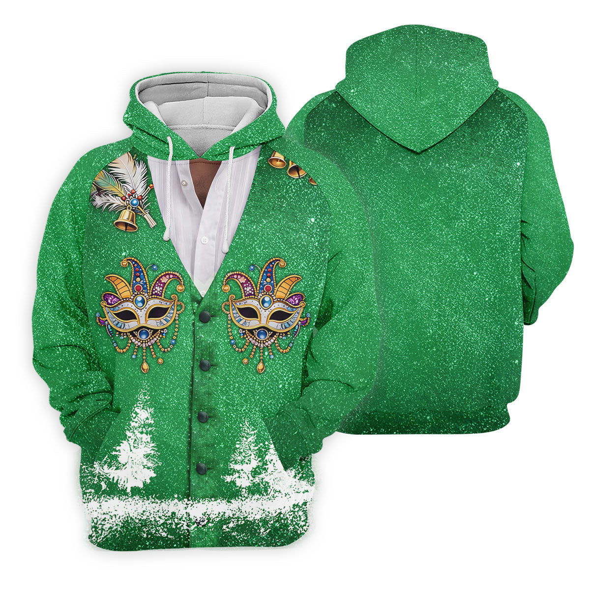 Masquerade Mask Feather Mardi Gras Glitter Print Green Golf Shirt, Women's Golf Tops, Ladies Golf Shirts