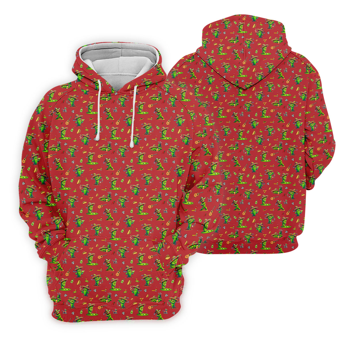 Cartoon Mustach Funny Cactus Cinco De Mayo Celebration Fiesta Themed Red Golf Shirts For Men