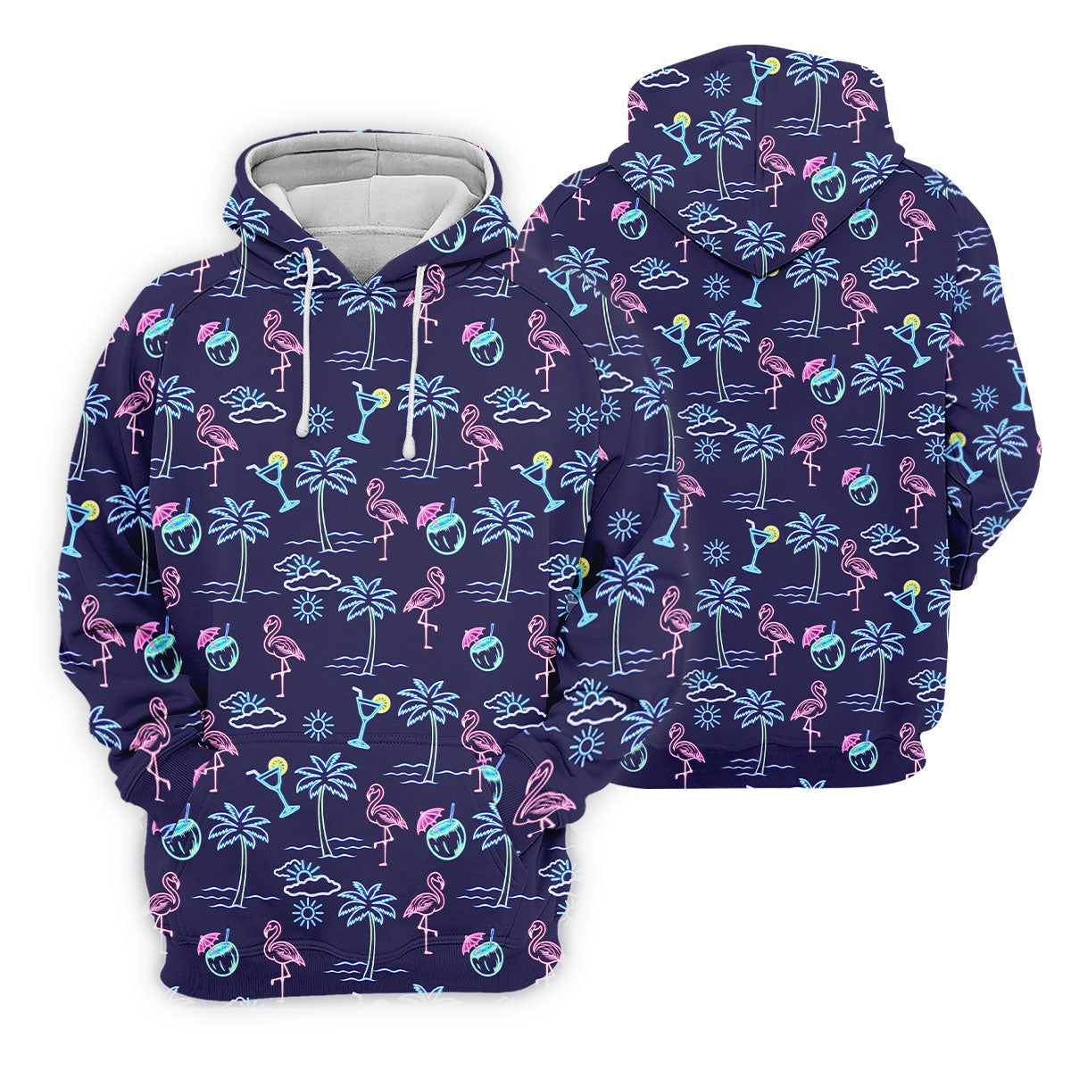 Neon Line Tropical Flamingo Hawaiian Golf Shirt, Polo Shirts For Men, Golfing Apparel