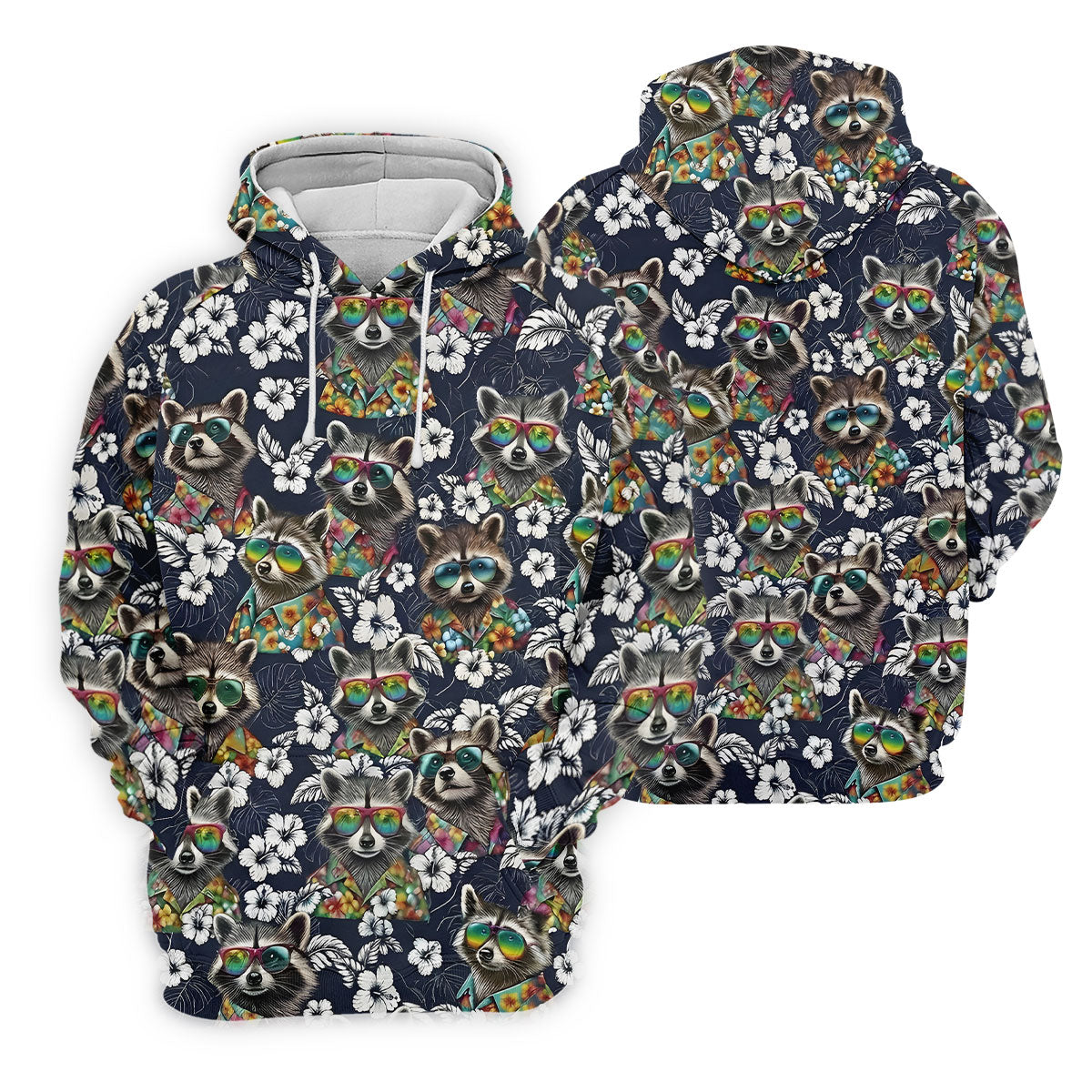 Raccoon Sunglasses Floral Tropical Hawaiian Shirt, Shirt For Women, Tropical Button Up Shirt