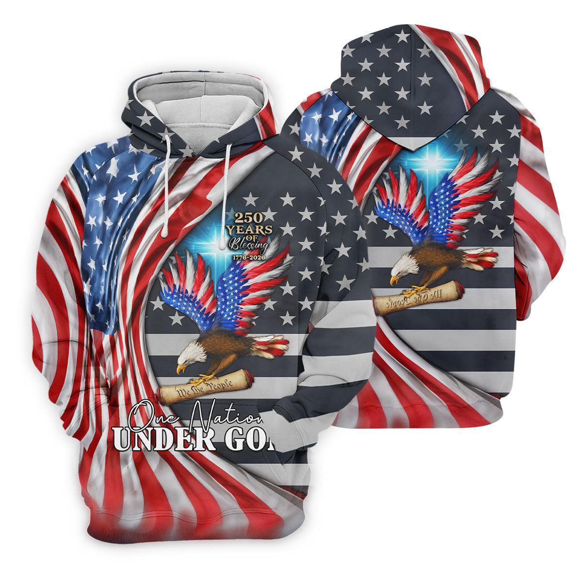 One Nation Under God 250 Years Of Blessing Golf Tops For Men, Patriotic Father's Day Golf Shirt