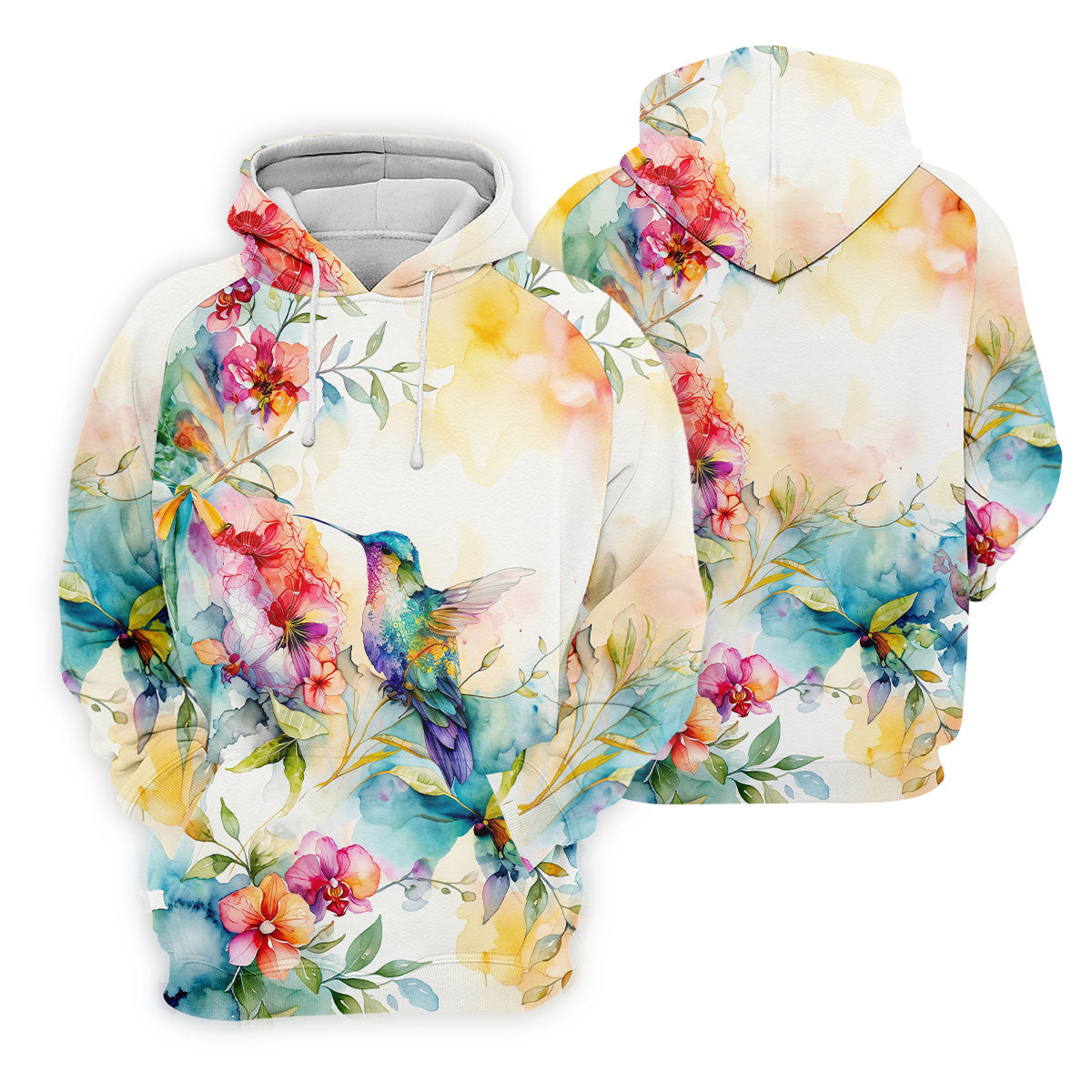 Watercolor Hummingbird Floral Polo Shirt, Ladies Golf Shirts, Women’s Golf Apparel
