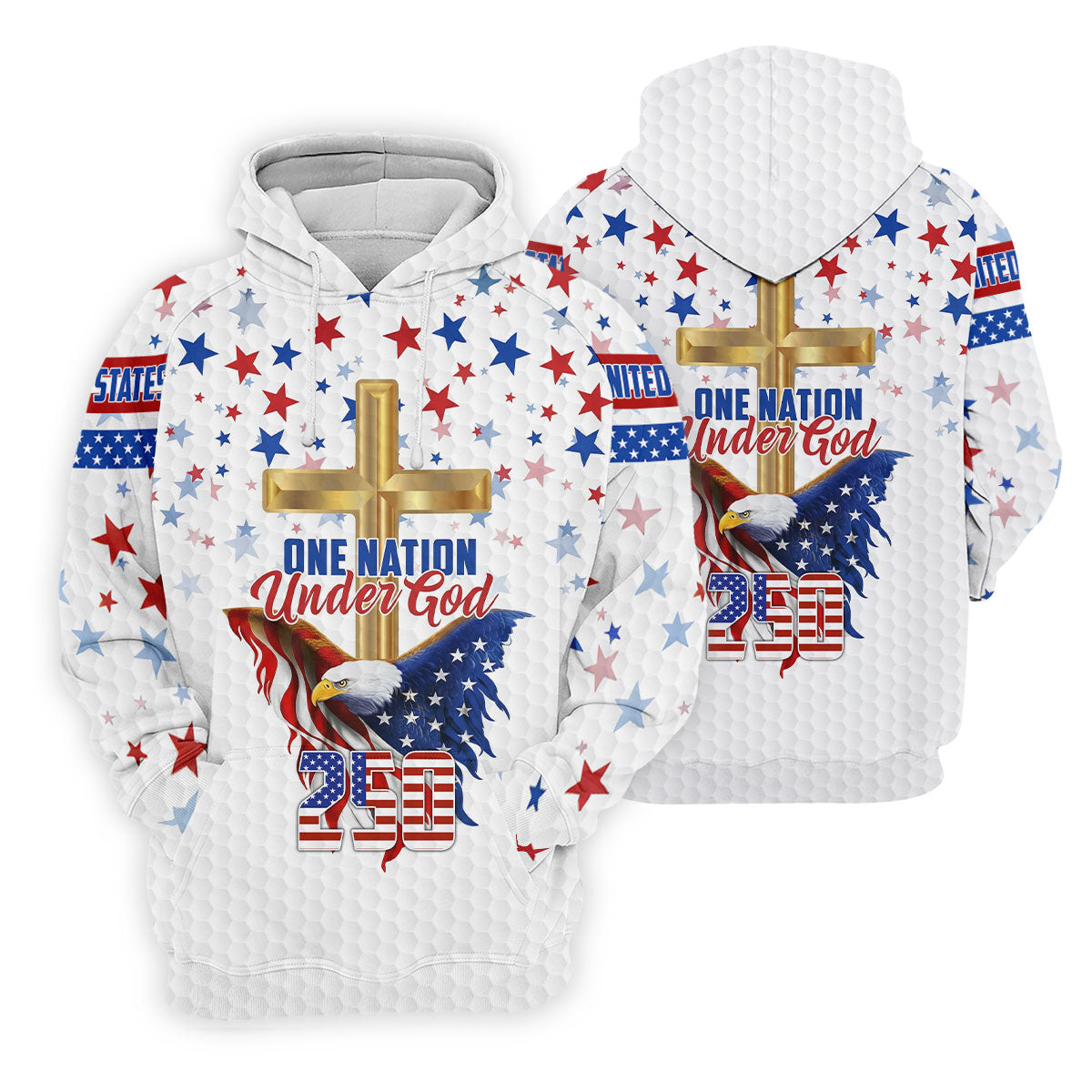 One Nation Under God Faith Cross Bald Eagle 4th Of July Golf Shirt, 250 Years Golf Shirt For Women