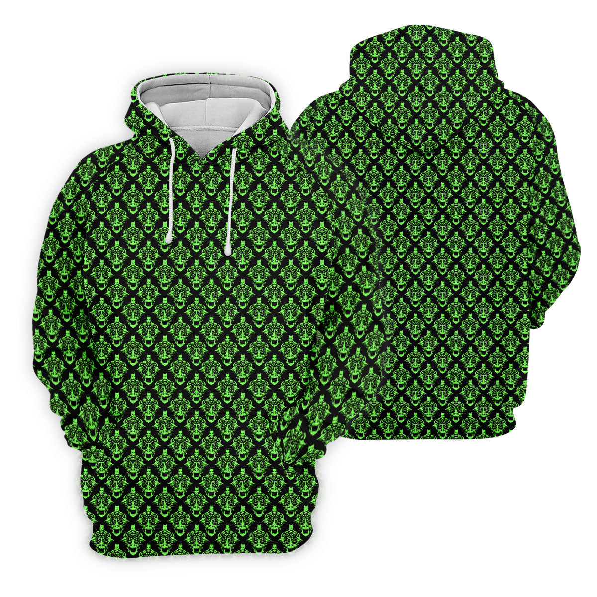 Neon Green Horror Character Pattern Golf Shirt, Mens Golf Polo, Halloween Golf Shirt