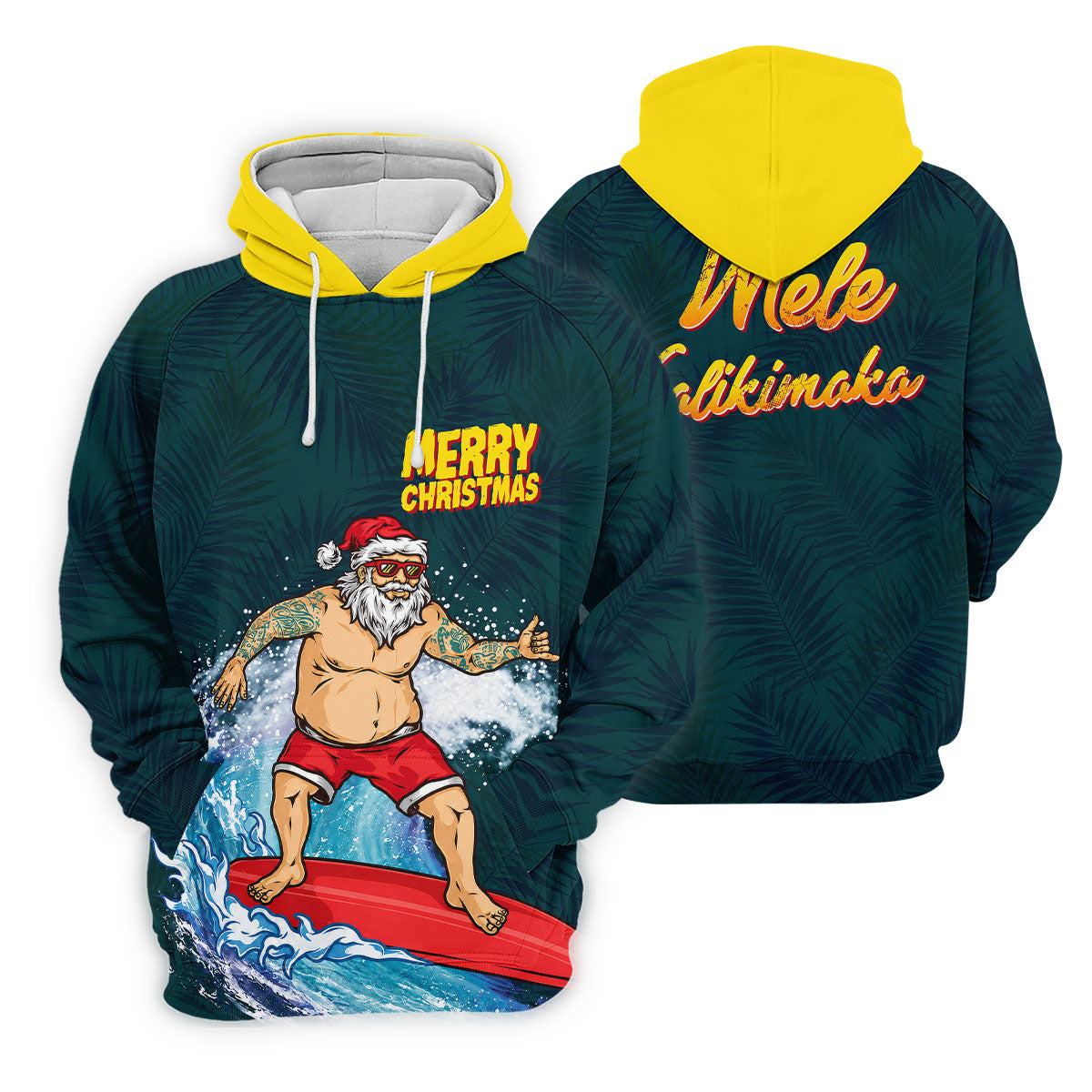 Surfing Santa Mele Kalikimaka Christmas Polo Shirt, Mens Golf Polo, Hawaiian Golf Shirt