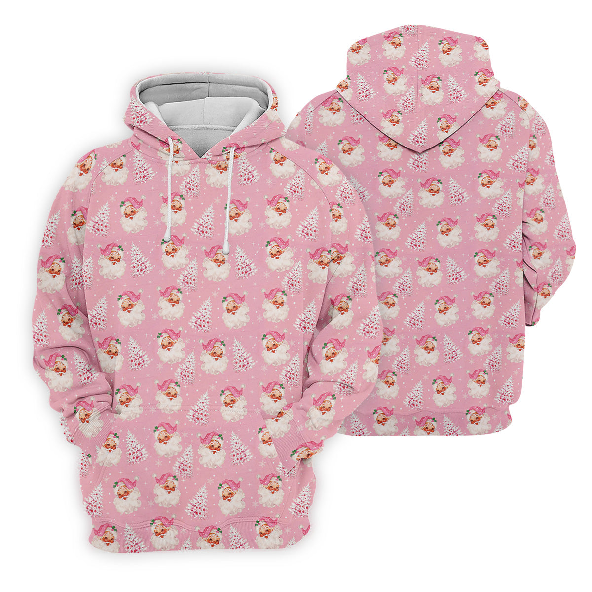 Pink Xmas Tree Santa Claus Pattern Christmas Golf Shirt, Polo Shirts For Men, Golf Gift For Men