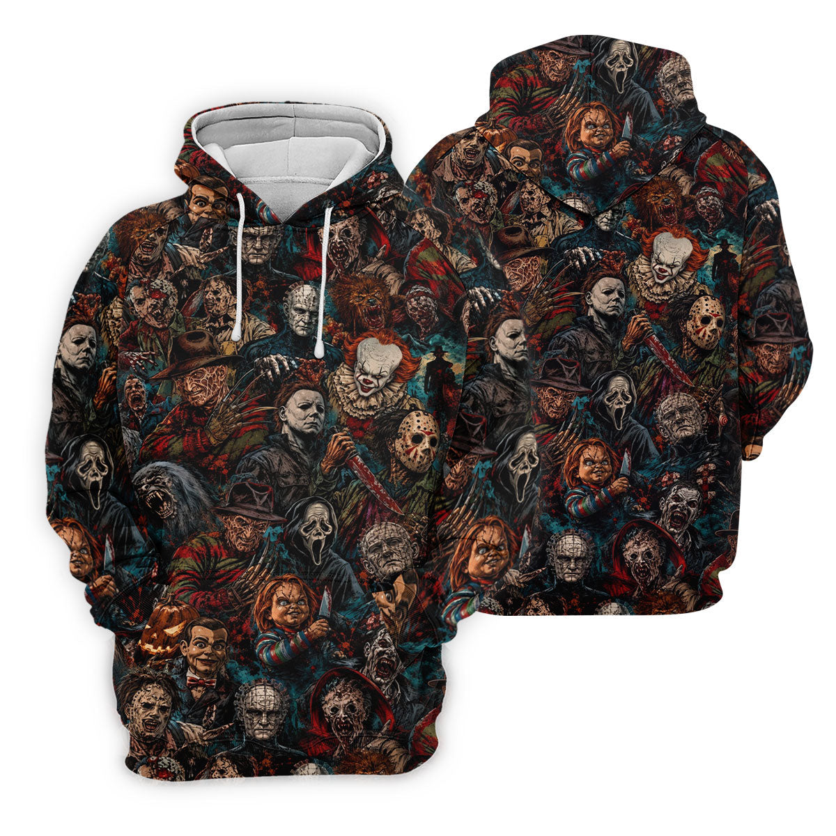 Dark Horror Character Collage Halloween Polo Shirt, Women’s Golf Polo, Ladies Golf Top