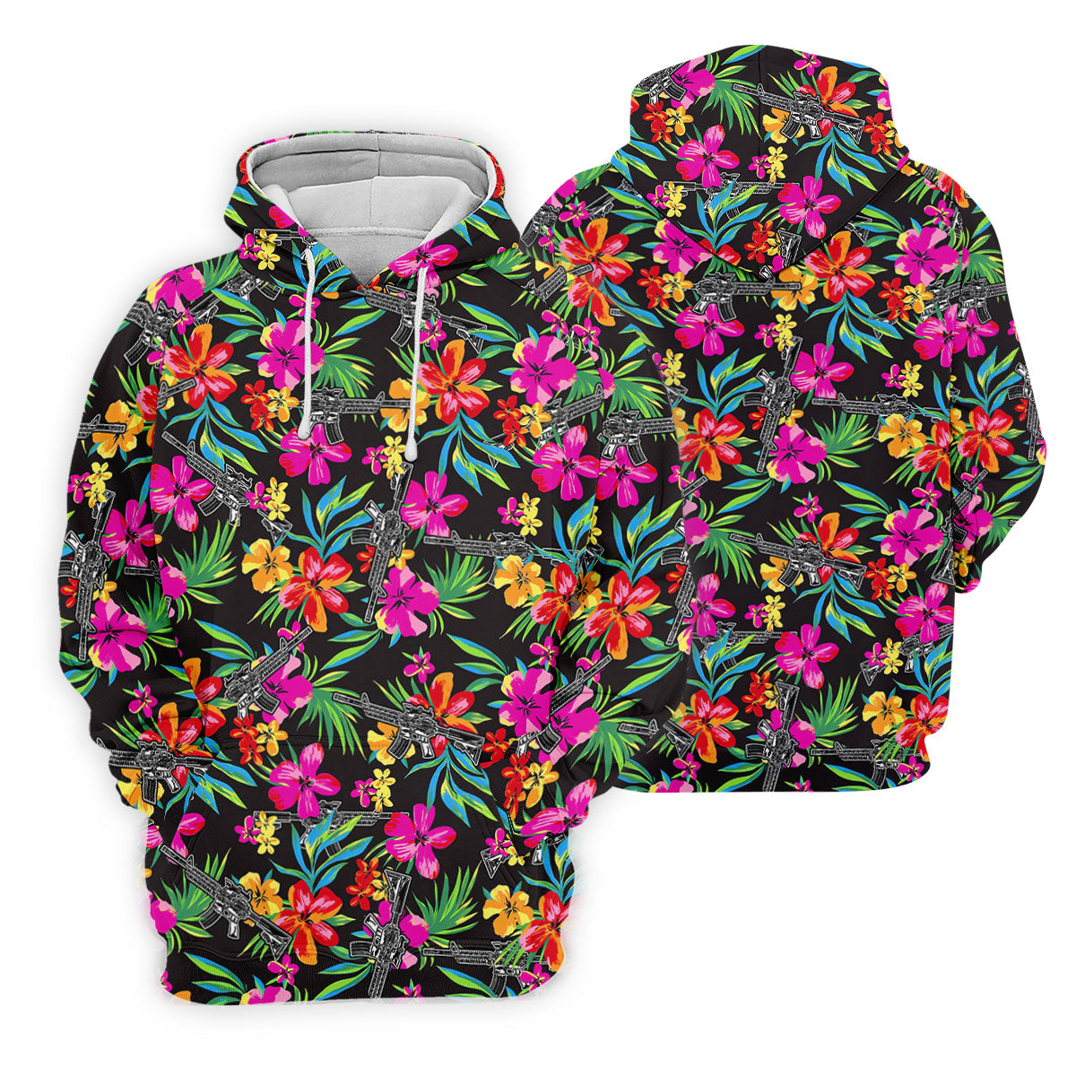 Black Tropical Floral Rifle Pattern Golf Polo Shirt, Golf Shirts For Women, Women's Golf Polo