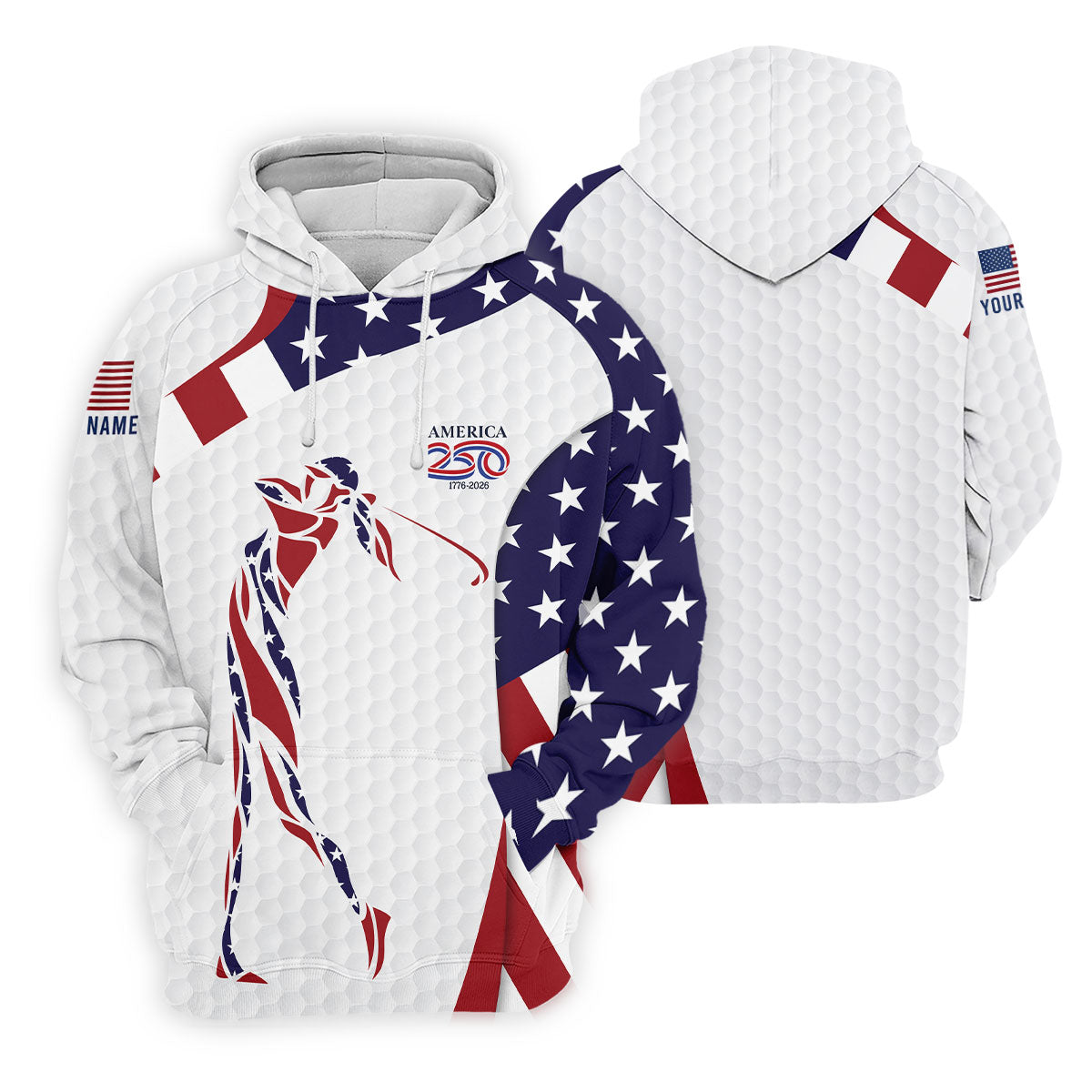 America 250 Golfer Pose Golf Ball Pattern 4th Of July Golf Shirt, Patriotic Golf Shirt, Golf Shirt For Women