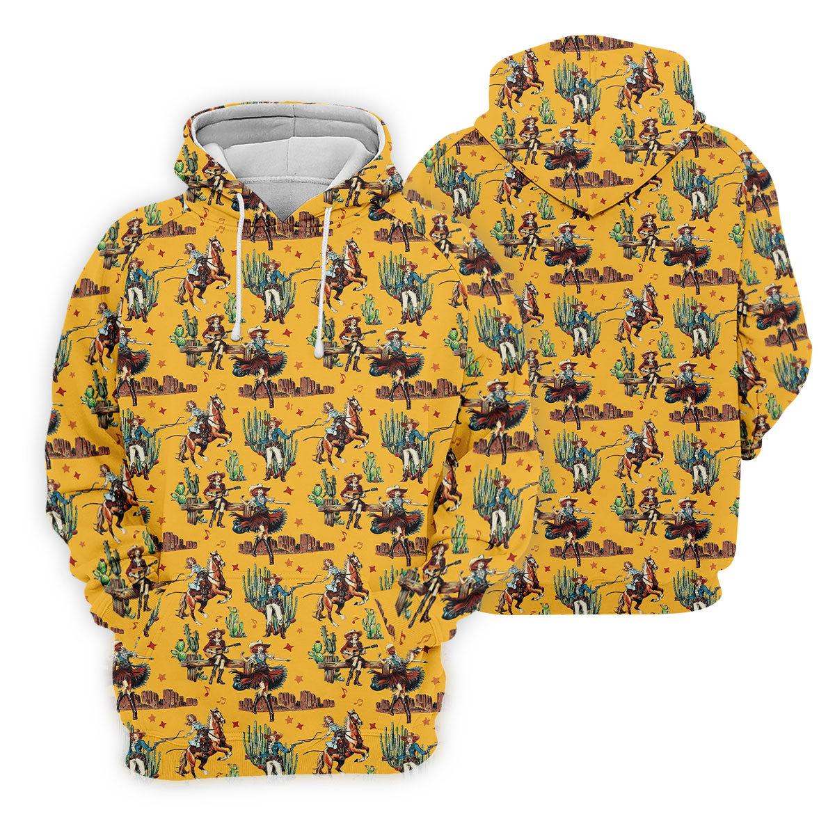 Yellow Cowboy Rodeo Desert Western Hawaiian Golf Shirt, Women's Golf Tops, Golf Polo For Women