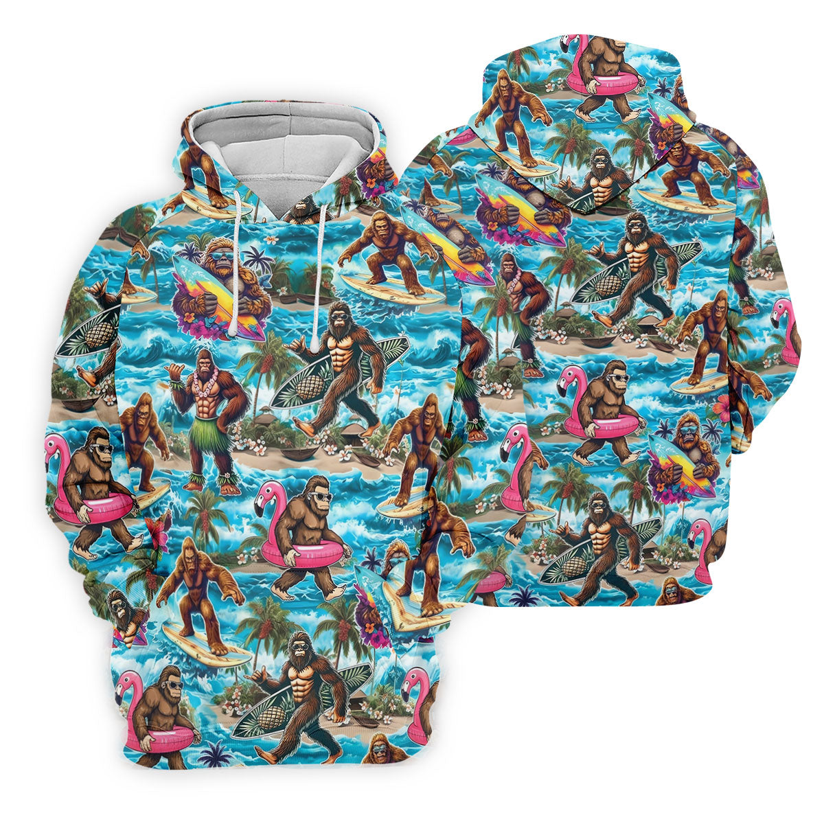 Funny Bigfoot Hawaiian Golf Shirt, Beach Theme Women's Golf Tops, Ladies Golf Shirts
