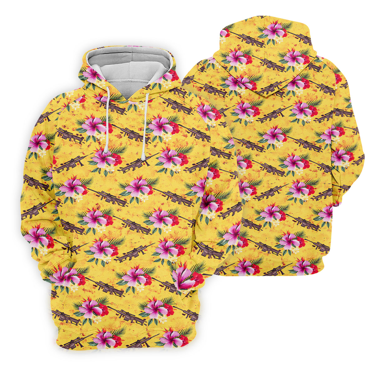 Floral Pattern Army Theme Hawaiian Yellow Golf Shirt, Women's Golf Tops, Ladies Golf Shirts
