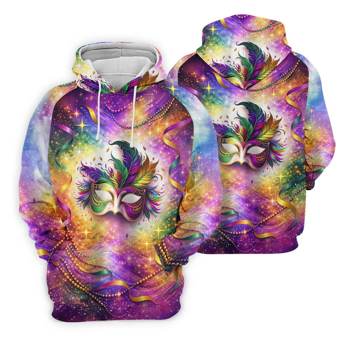 Carnival Mask Feather Print Purple Green Gold Dazzling Effect Mardi Gras Women's Golf Tops, Ladies Golf Shirts
