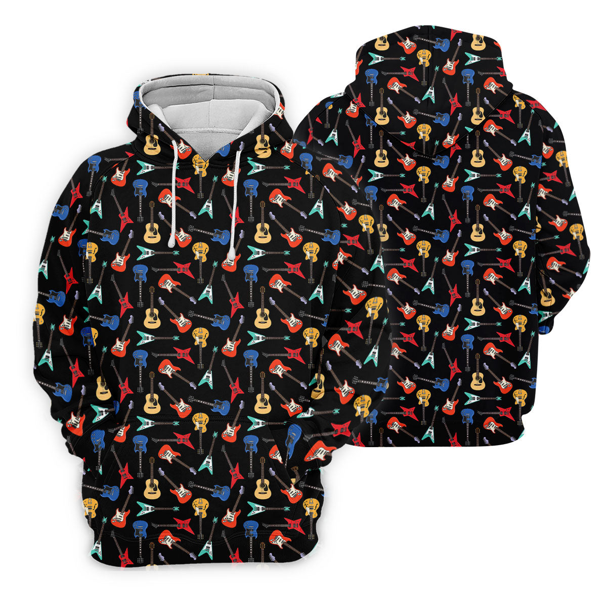Guitar Pattern Hawaiian Golf Shirt, Music Lover Men's Golf Shirt, Polo Shirts For Men