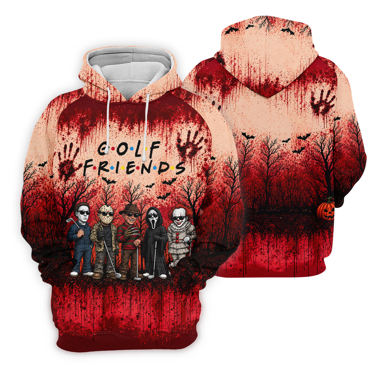 Golf Friends Halloween Horror Character Group Polo Shirt, Mens Golf Polo, Golf Apparel