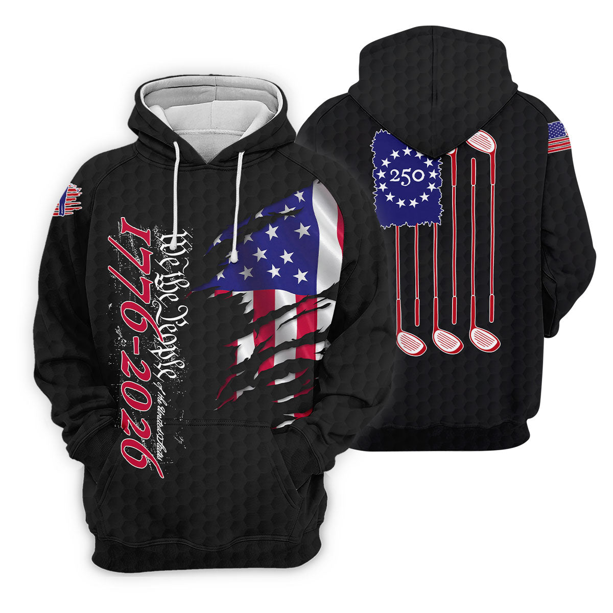 We The People Distressed American Flag Black Golf Shirt, 4th Of July Golf Shirt For Women