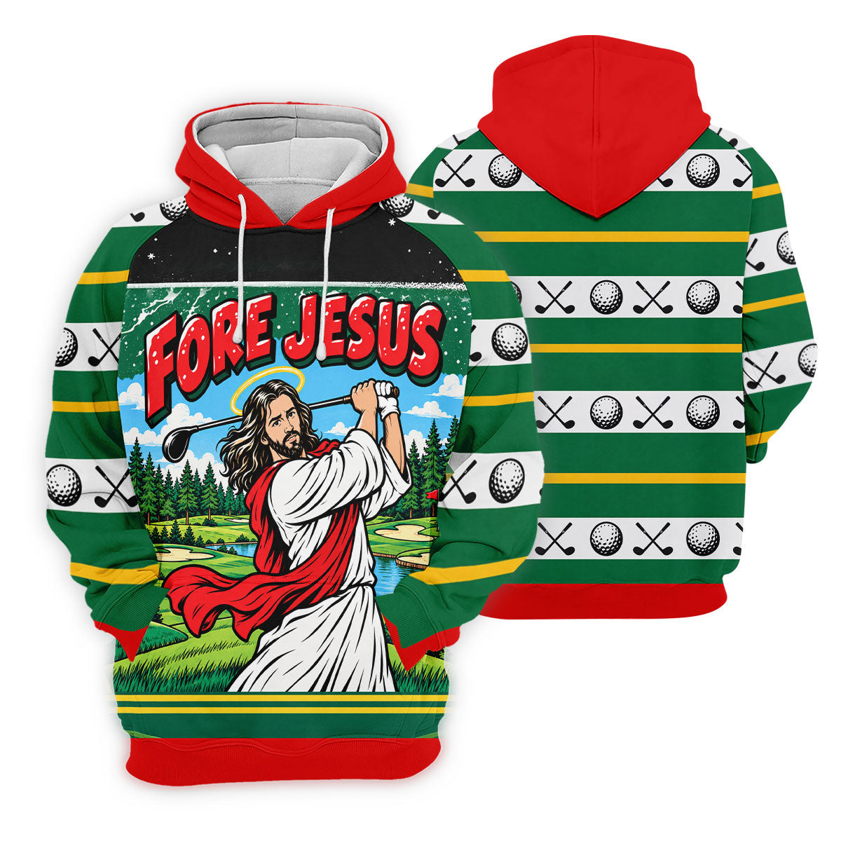 Fore Jesus Golf Swing Christmas Golf Shirt, Mens Golf Apparel, Mens Golf Clothing