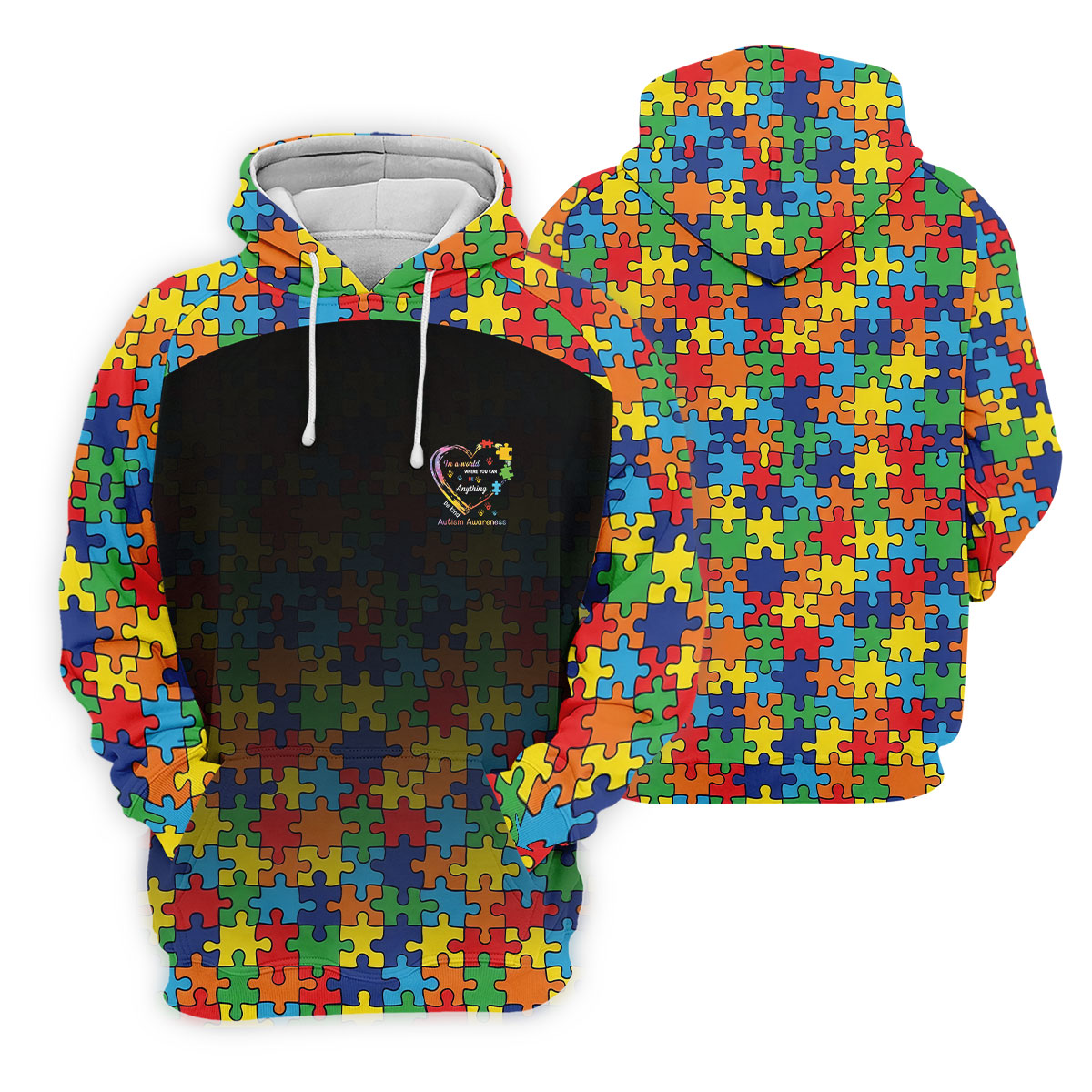 In A World Where You Can Be Anything Be Kind Autism Awareness Puzzle Pattern Black Fade Golf Shirt For Women