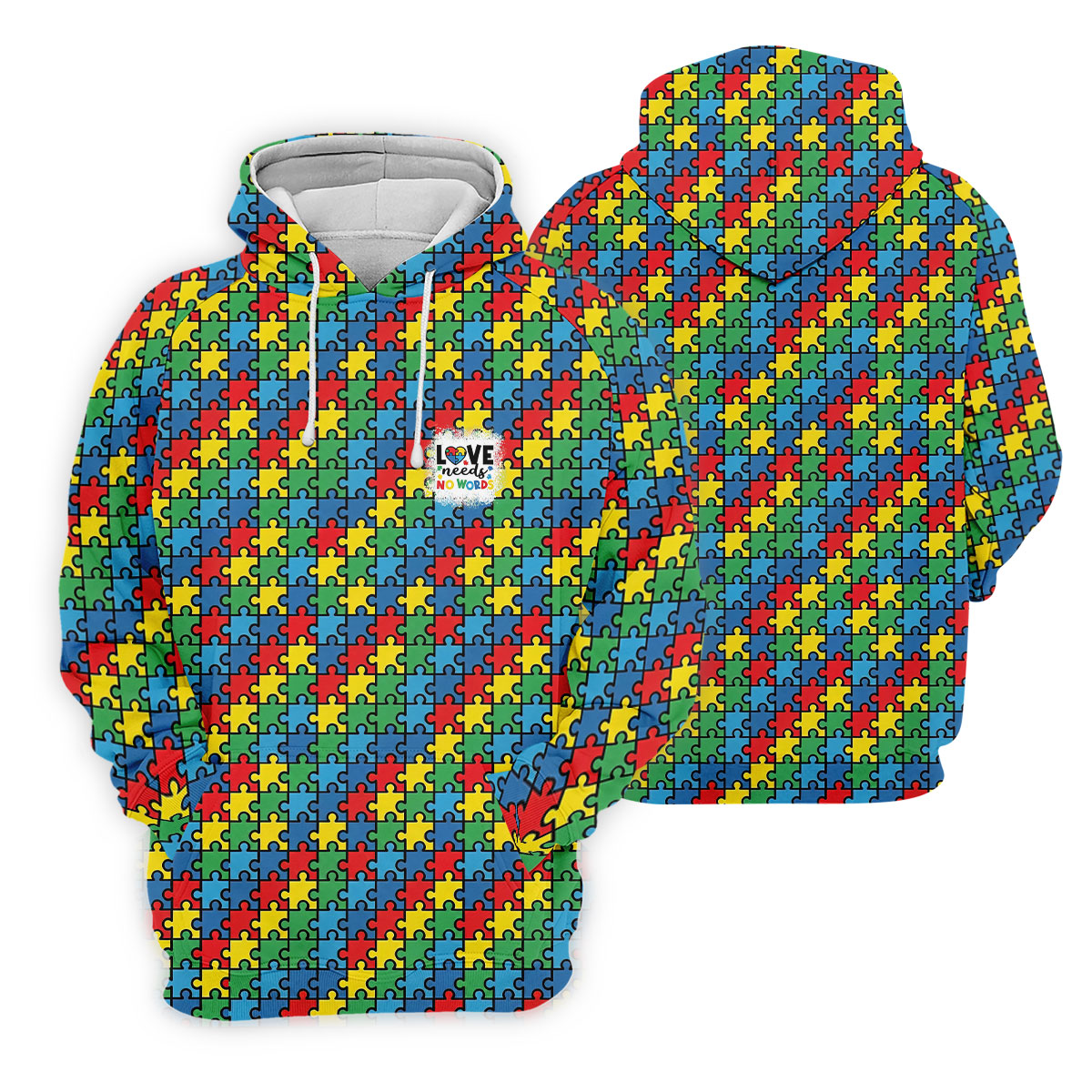 Love Needs No Words Autism Awareness Jigsaw Puzzle Pieces Golf Shirt For Women, Ladies Golf Polos