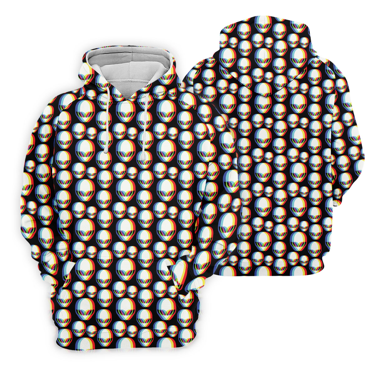 Retro Alien Golf Shirt, Black UFO Pattern Men's Golf Polo, Polo Shirts For Men