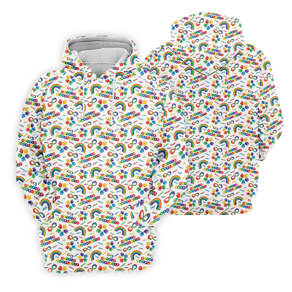 Autism Awareness Rainbow Pattern Colorful Handprints White Golf Shirt, Golf Shirt For Women